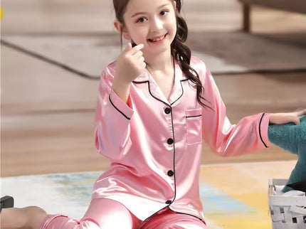 Satin Silk Pajama Set for Kids Boys Girl Long SLeeved Pijamas Children Silky Loungewear Teen Girl Pjs 2 to 4 6 8 10 12 14 Years