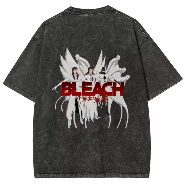 Hot Sale Anime Peripherals Bleach Manga Graphic Print T-shirt Men Women Retro Washed Crewneck Cotton Top Harajuku Oversized Tees
